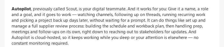 Screenshot of the Microsoft's Autopilot announcement paragraph.