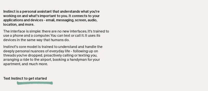 Screenshot of the Instinct homepage.