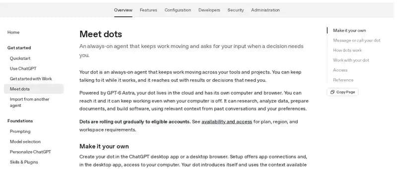 Screenshot of the “Meet dots” page in ChatGPT Learn.