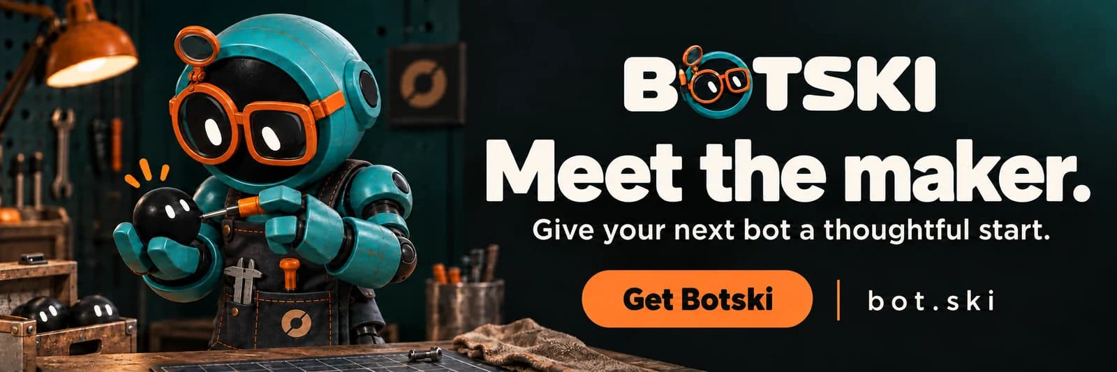Meet the maker — Botski in the workshop with pebble bots.