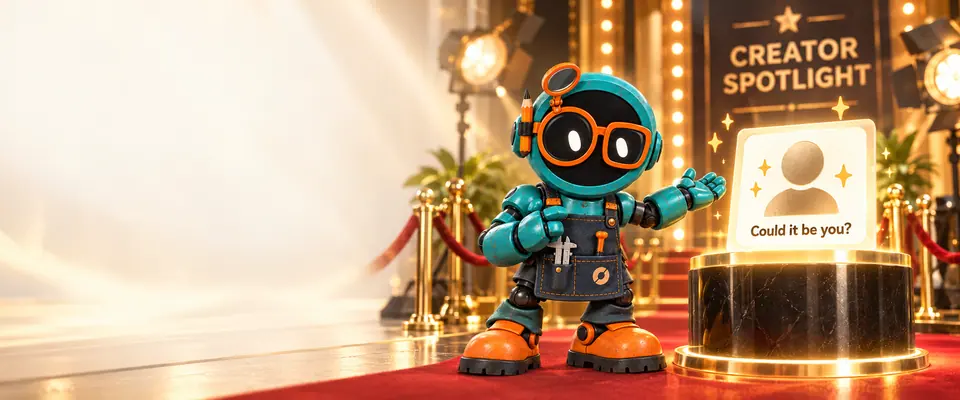 Illustration of the Botski mascot with the words Creator Spotlight and Could it be you?